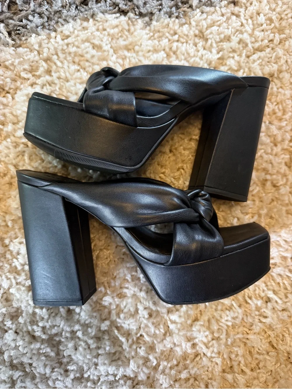 Black Knotted Platform Block-Heel Sandals for Women